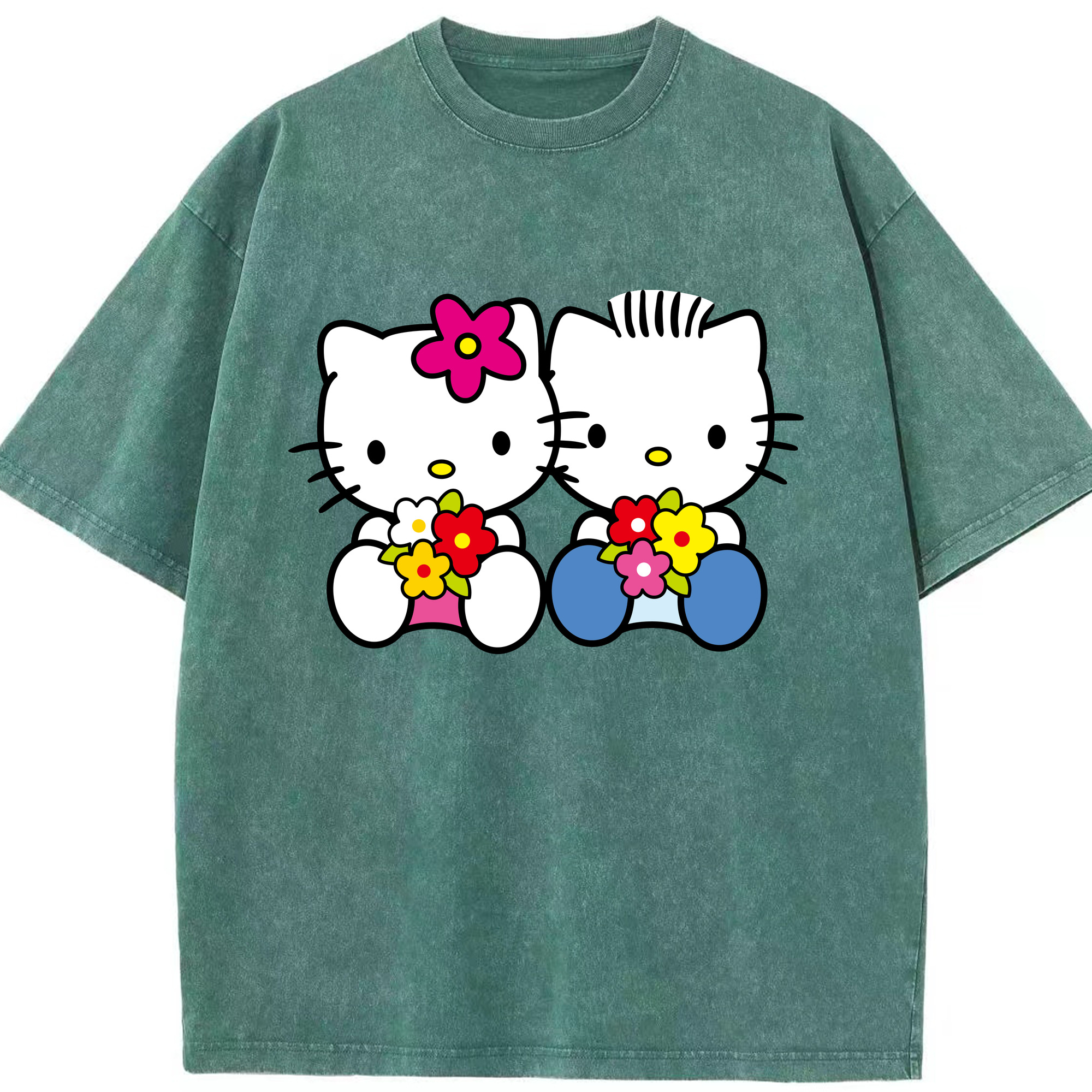 （画像用） Hello Kitty ハローキティ 綿100% ヴィンテージ風 半袖Tシャツ（フロントプリント）